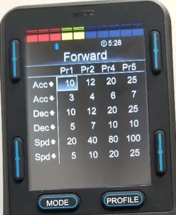 Joystick programming screen