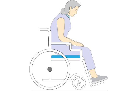 Illustration of a woman slumped over in her wheelchair