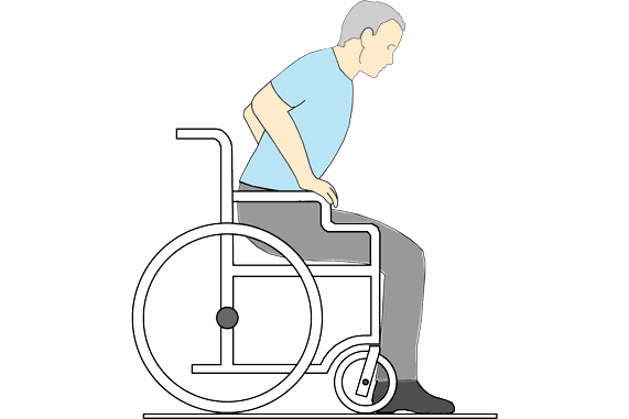 Illustration of a man having difficulty standing up from out of his wheelchair