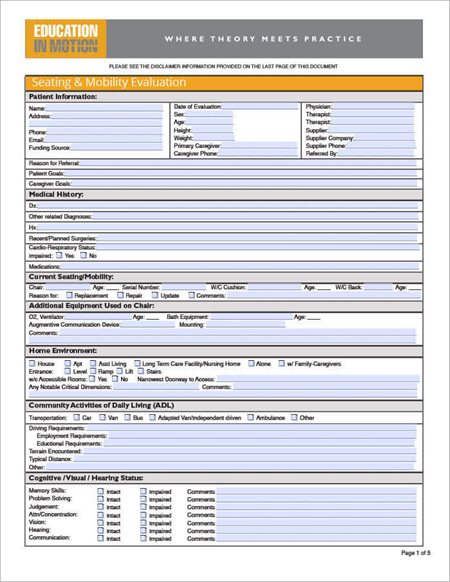 Seating And Mobility Evaluation Form