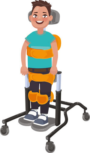 Illustration of young boy using a stander